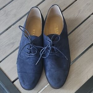 Lauren Ralph Lauren Navy Suede Lace-Up Moccasins - Classic Cap-Toe